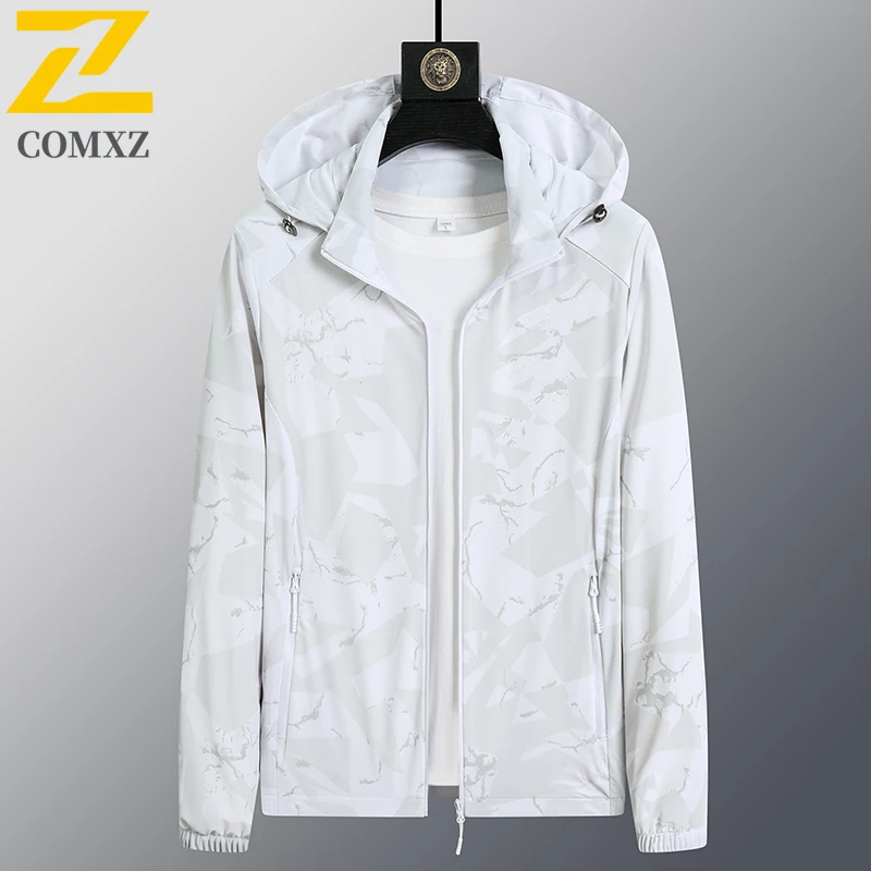 COMXZ Windbreaker  Men's viscose filament Jacket Waterproof Windproof Hooded Outdoor Coat for Hiking Camping Fishing Trekking