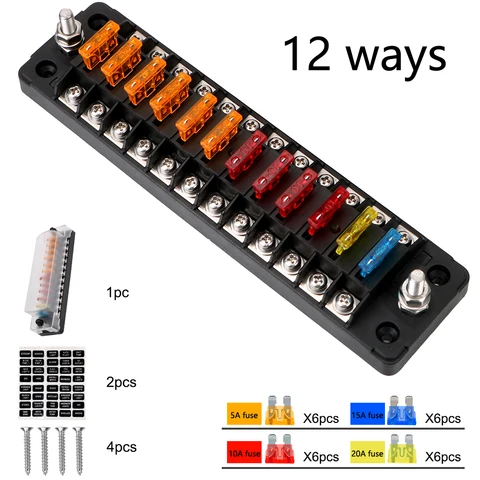 Fuses Box Holder 12V 75A Mass Breaker Digital Voltmeter Dual USB Port Fuse Block 6 Ways 12 Ways For Boat Camper RV Parts