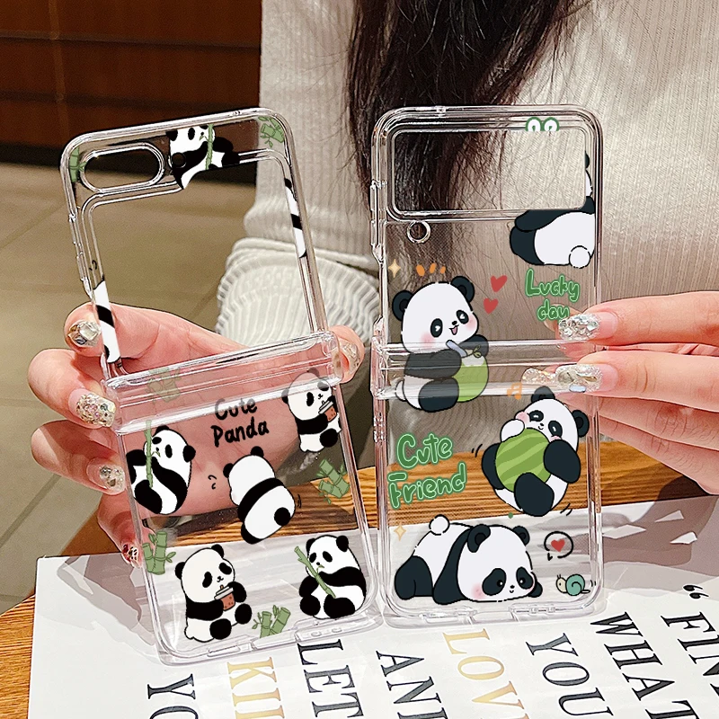 Panda Pattern Transparent Folding Phone Case - Hard Back Cover