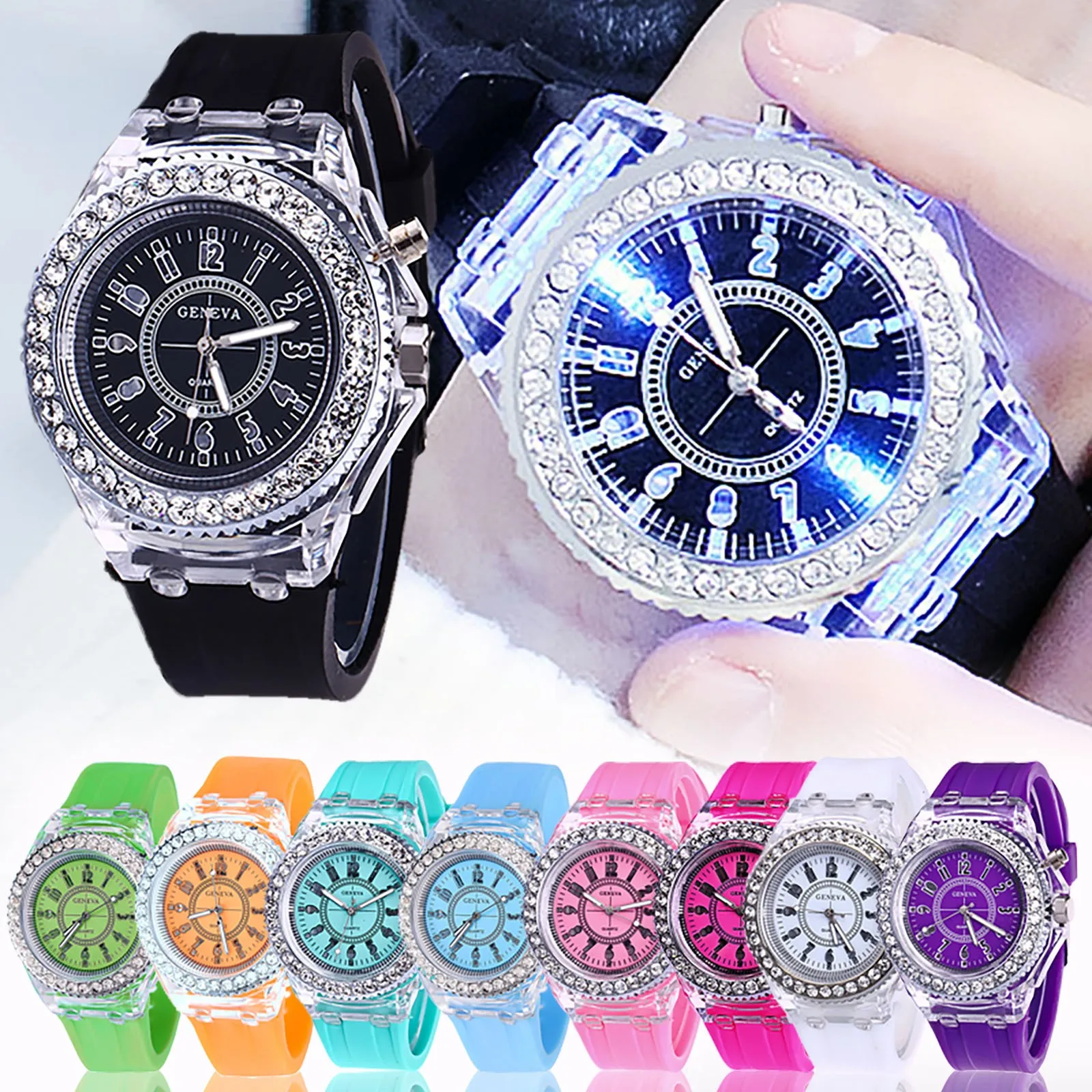 Luminous Personality Rhinestone Led Harajuku Korean Fashion Trend Male and Female Student Couple Jelly Quartz Watch Inteligente 2