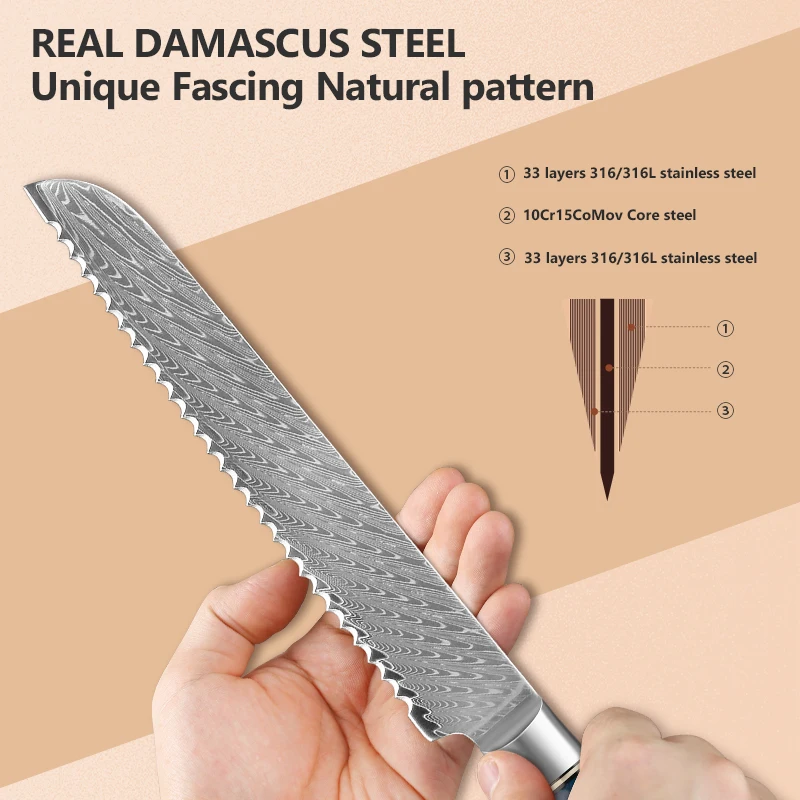 Damascus Bread Knife 3