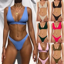 2022 New Sexy Bikini Set Solid Swimsuit Women Swimwear Push Up Bikini Brazilian Bathing Suit Summer Beach Wear Swimming Suit XL