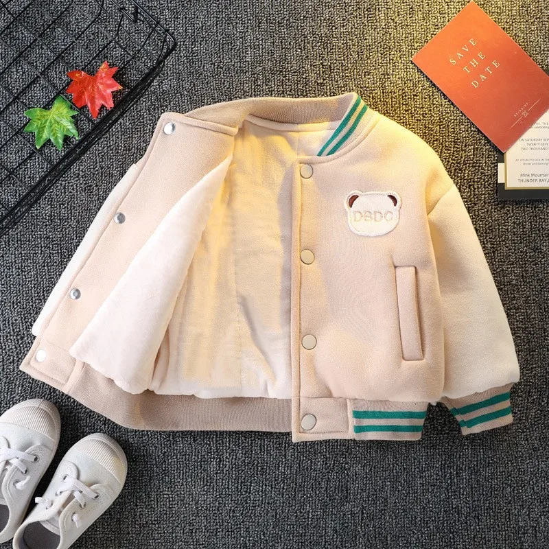Autumn Winter Baby Boys Thickened Plush Jacket Coats Baseball Clothes Child Fashion Warm Fleece Cotton Padded Clothes Outerwear children jackets