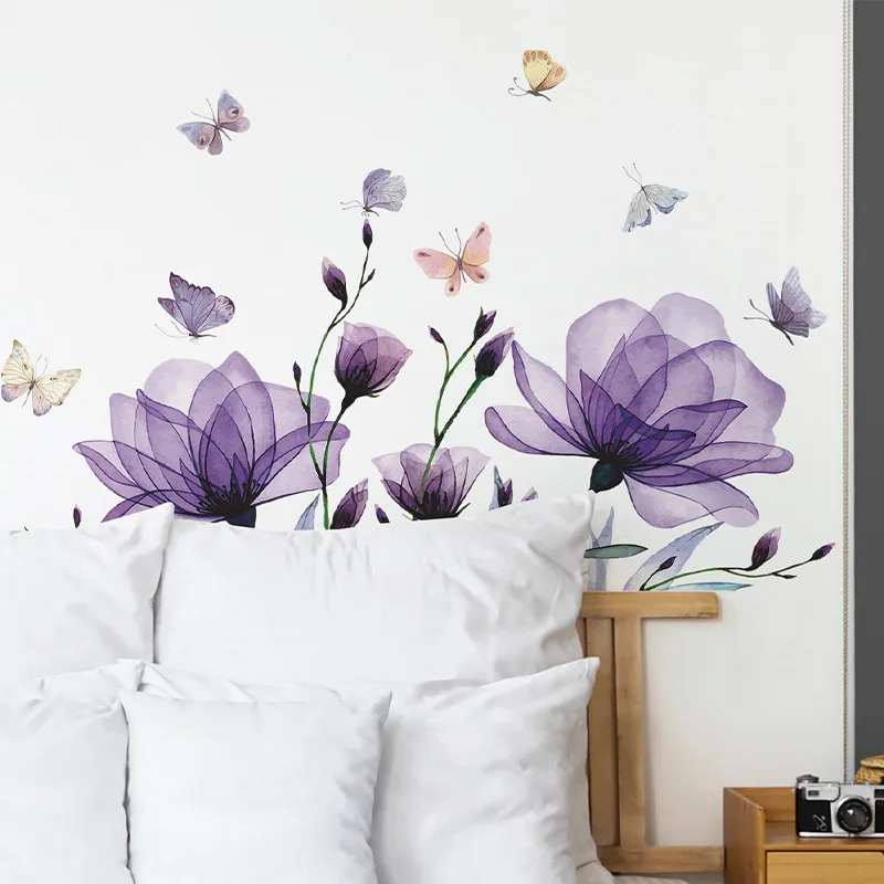 Romantic Purple Floral Butterfly Wall Stickers
