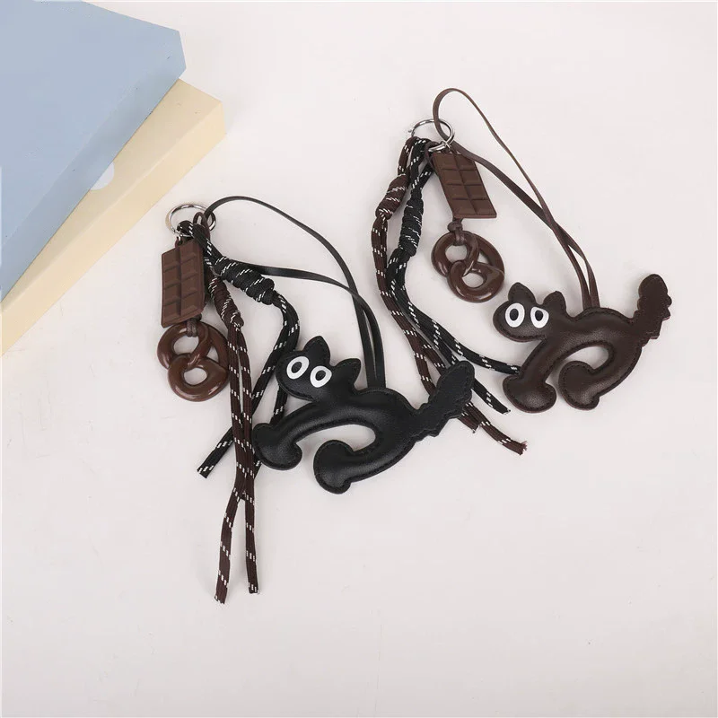 Creative Style Bread Car Keychain Bag Maillard Leather Dog Cat Chocolate Pendant Hand Woven Bag Hanging Charm Accessories