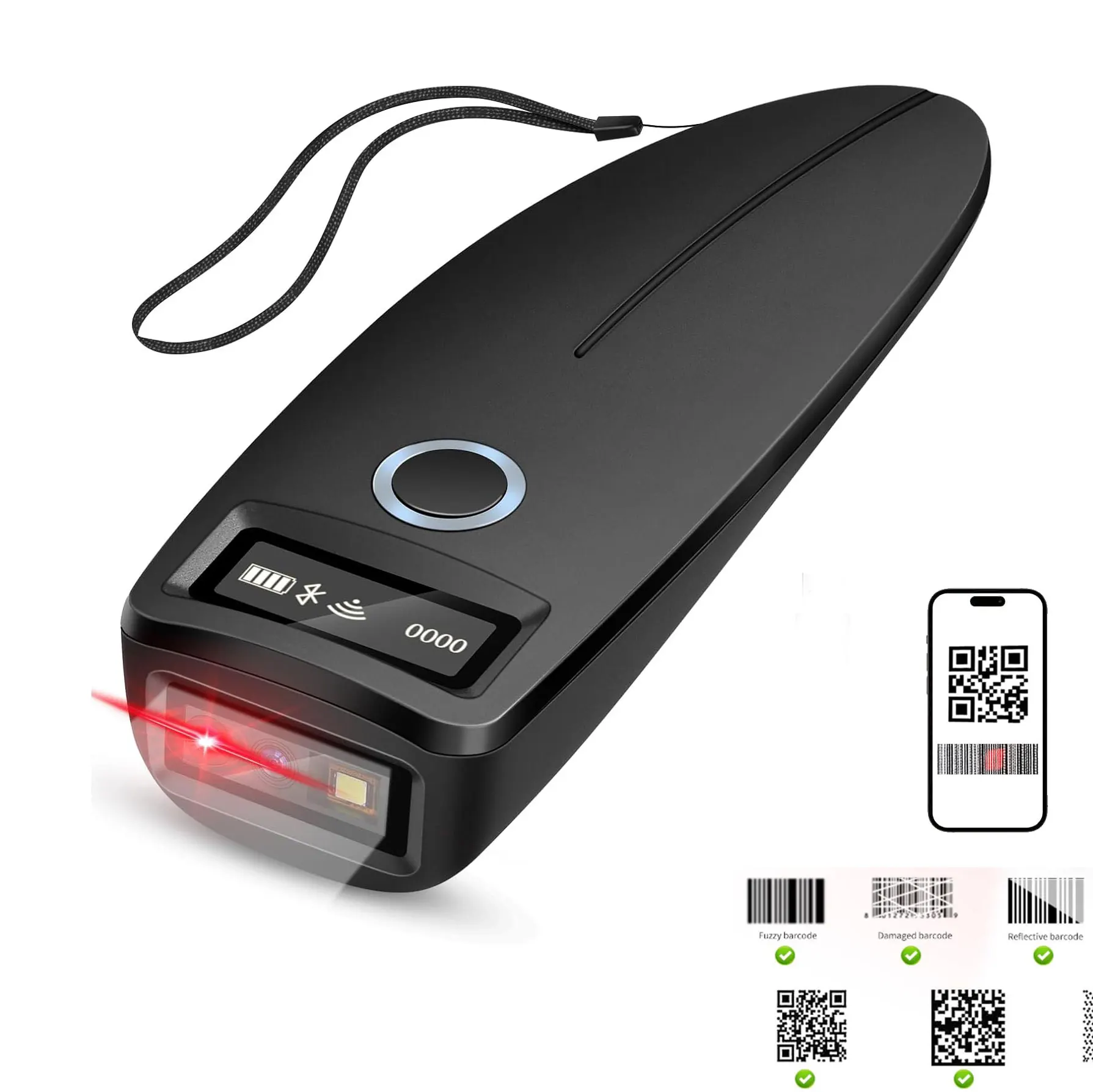 Mini Bluetooth Barcode Scanner, Wireless 2D QR 1D Bar Code Scanners with OLED Digital Display & AI Voice Small Portable