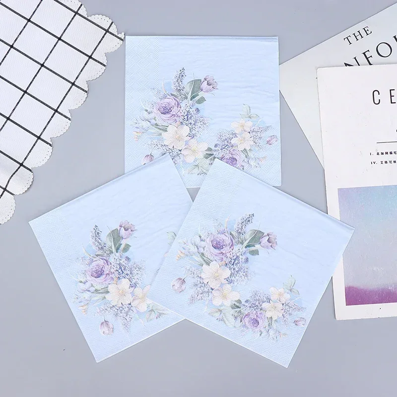 33cm 2-Ply Blue White Flower Printed Blue Napkins Party Colorful Paper Cup Flower Folding DIY Decoupage Paper 10/20pcs paper napkins tissue paper decoration
