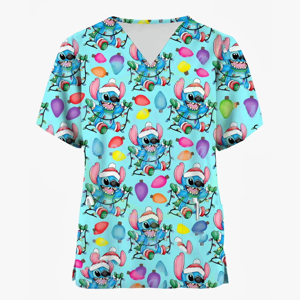 Nurse Uniforms Women Merry Christmas Print Short Sleeve Stitch Scrubs Working Medical Blouse Overalls Uniforms Medical Nursing