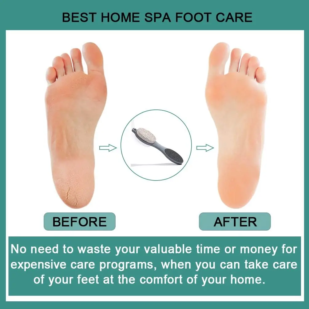 4 in 1 Foot Care Tool Pedicure Tool Foot Scrubber Brush Foot File Callus Remover Rasp Pumice Stone Nail Cleaning Brush