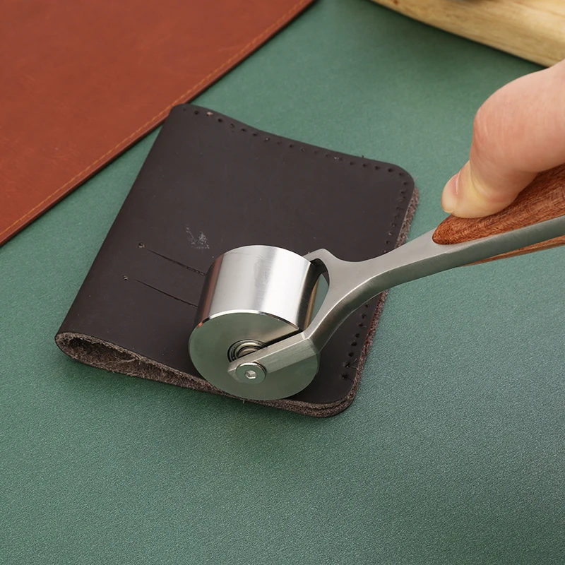 LMDZ 25/60/90mm Leather Roller Glue Edges Laminating Wheel Pear Wood Craft Handmade Smoother Creaser Tool Steel Iron Roll