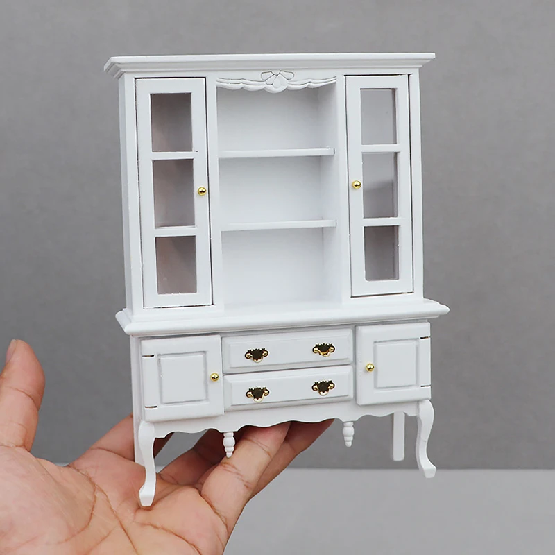 Armario Miniatura Casa De Muñecas 1:12 | Madera Blanca | Con Puertas Dobles | Para Decoración