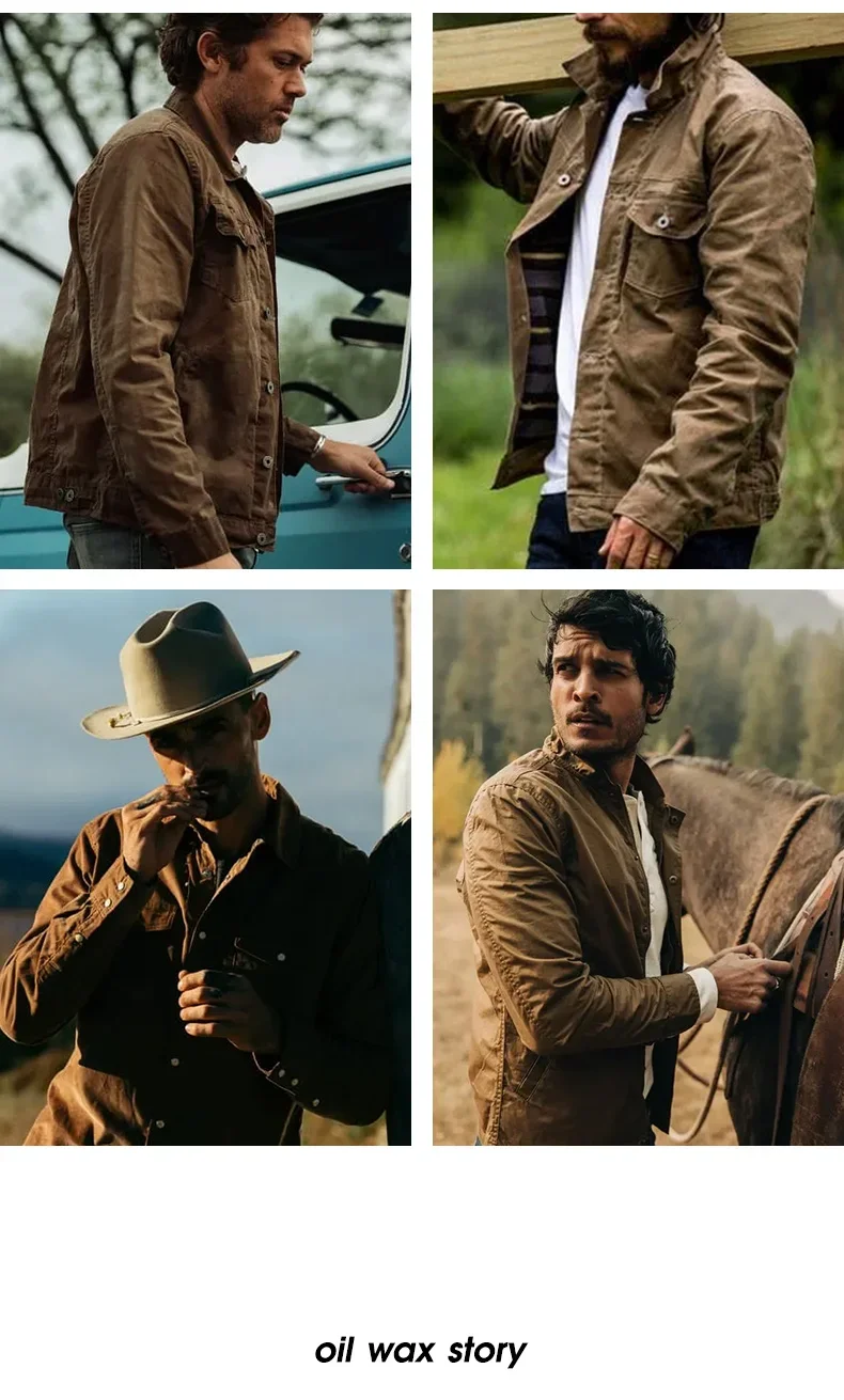 Retro Male Oil Waxed Jacket - Khaki Canvas Military Style Coat