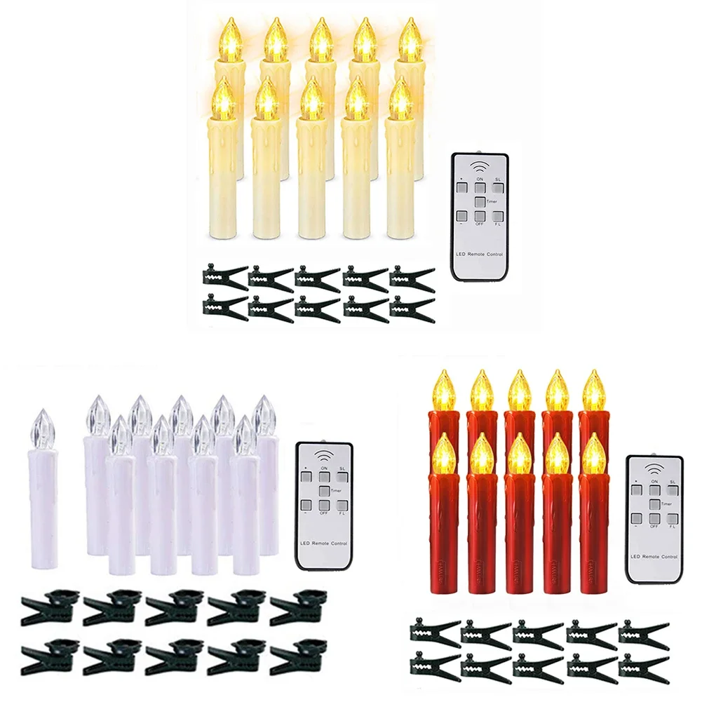 10PCS LED Flameless Flickering Taper Candles Lamp Candles Lights with Remote Contro Tea Lights For Xmas Wedding Home Party Decor