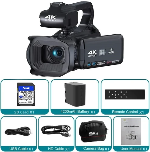 KOMERY 유튜브 캠코더 4K 울트라 HD 카메라 캠코더 64MP 스트리밍 카메라 4.0 "터치 스크린 디지털 비디오 카메라 7