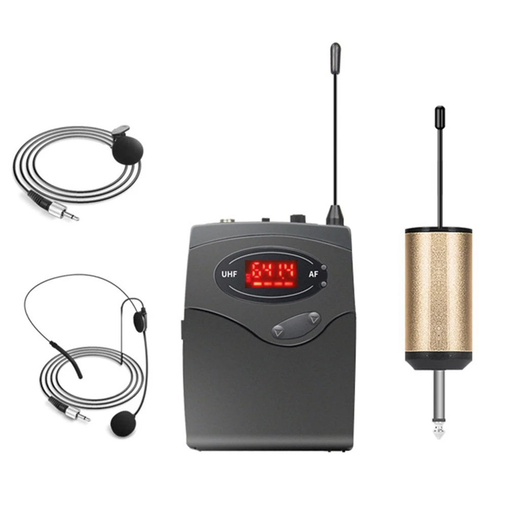 

Wireless Microphone System,Wireless Microphone Set With Headset & Lavalier Lapel Mics Beltpack Transmitter Receiver