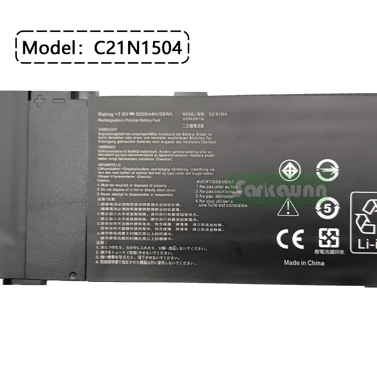 Bateria do Portátil Células para Asus Tp200safety Vp0110ts Tp200sa-fv0130t Tp200safety V0130t Série Sarkawnn-c21n1504 - Imagem 3