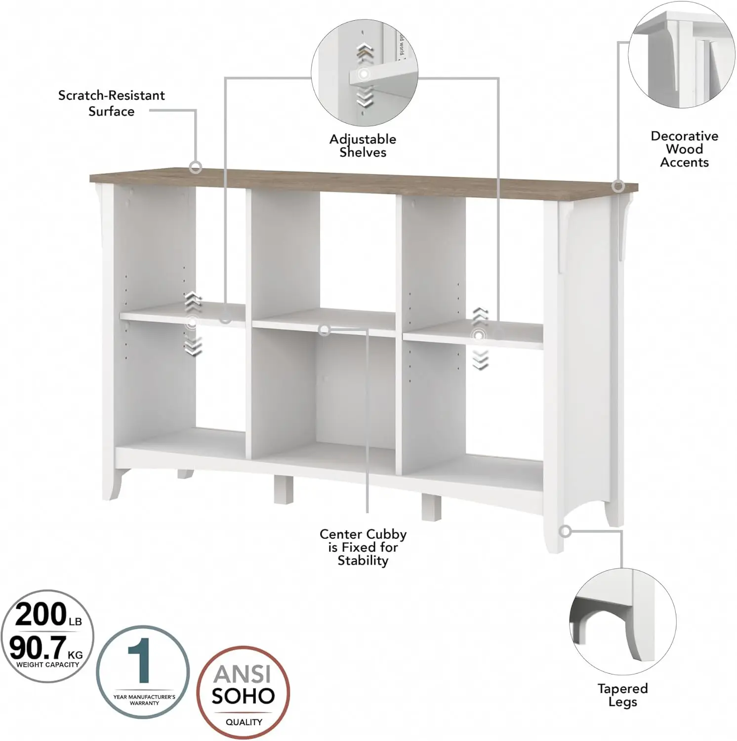Salinas 6-Shelf 30-Inch H Cube Bookcase, Gray/Pure White 5