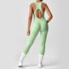 Seamless Peach Booty One-Piece Yoga Bodysuit - V-Back Tummy Control Gym Outfit for Women - Sexy Workout Jumpsuit Fitness Bodycon