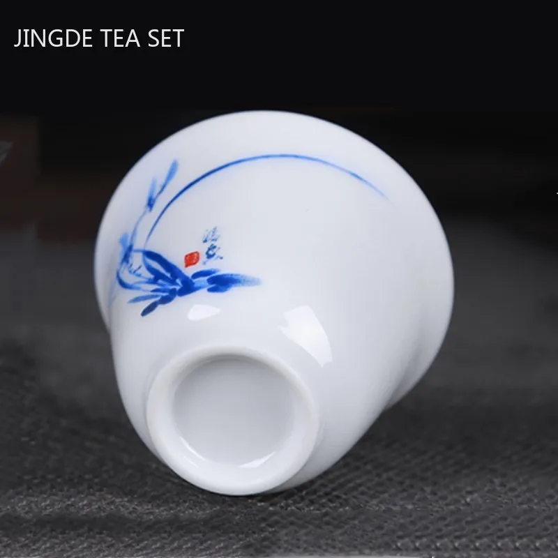 2pcs Hand-painted White Porcelain Thin Tire Tea Cup Jingdezhen Ceramic Teacup Creative Teaware Gifts Home Personal Single Cup