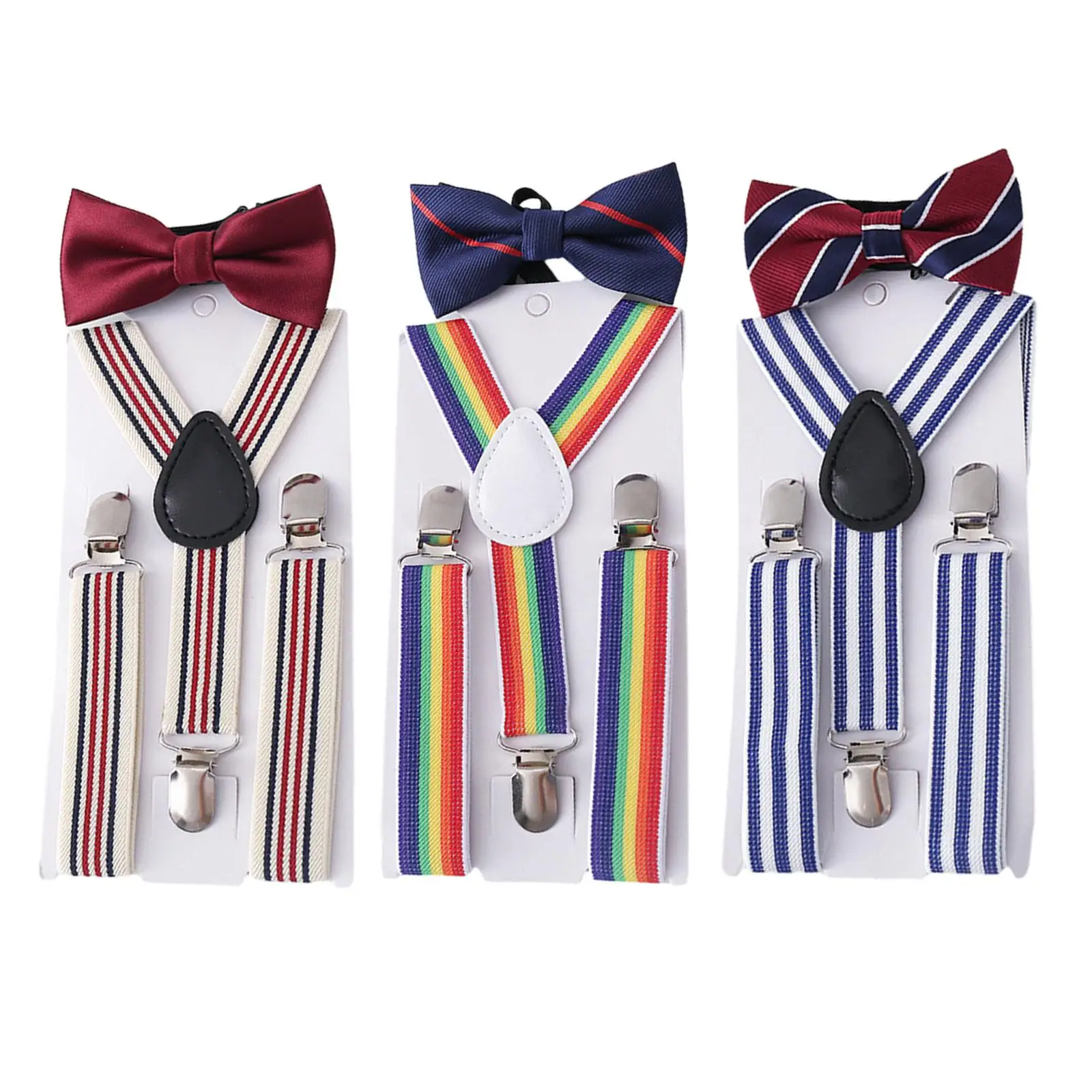 

Kids Suspender Bowtie Set Adjustable Y Back Brace 3 Clips Pants Suspender Tuxedo Suspenders for Cosplay Party Formal Wear