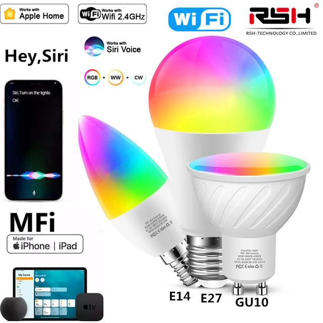 HomeKit-bombilla LED regulable, lámpara inteligente con temporizador, WiFi,  RGB + CW + WW, 110V, 220V, funciona con Alexa, Google, Apple, Siri, 9W, E27  - AliExpress