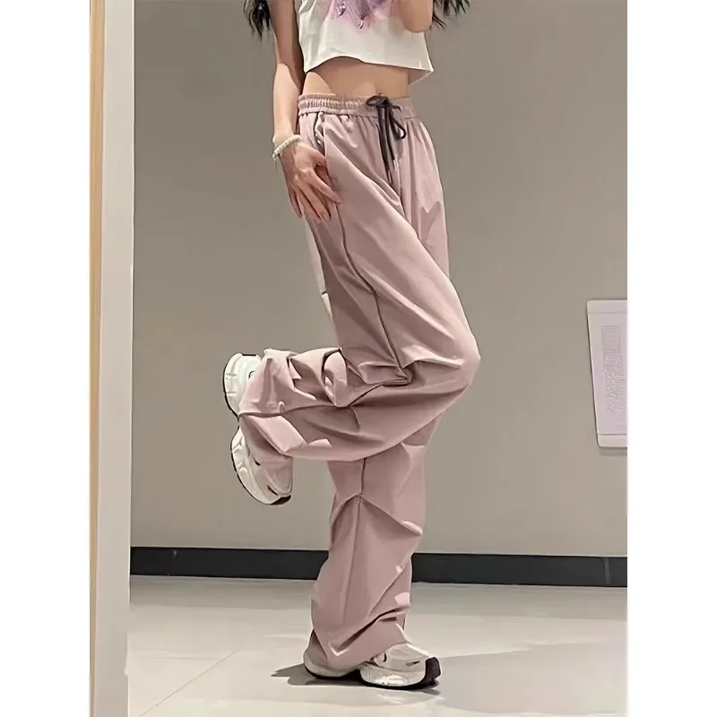 QWEEK Vintage Parachute Pants Women Black Baggy Y2k Streetwear Korean Fashion Pleated Cargo Trousers Harajuku 90s Aesthetic Kpop