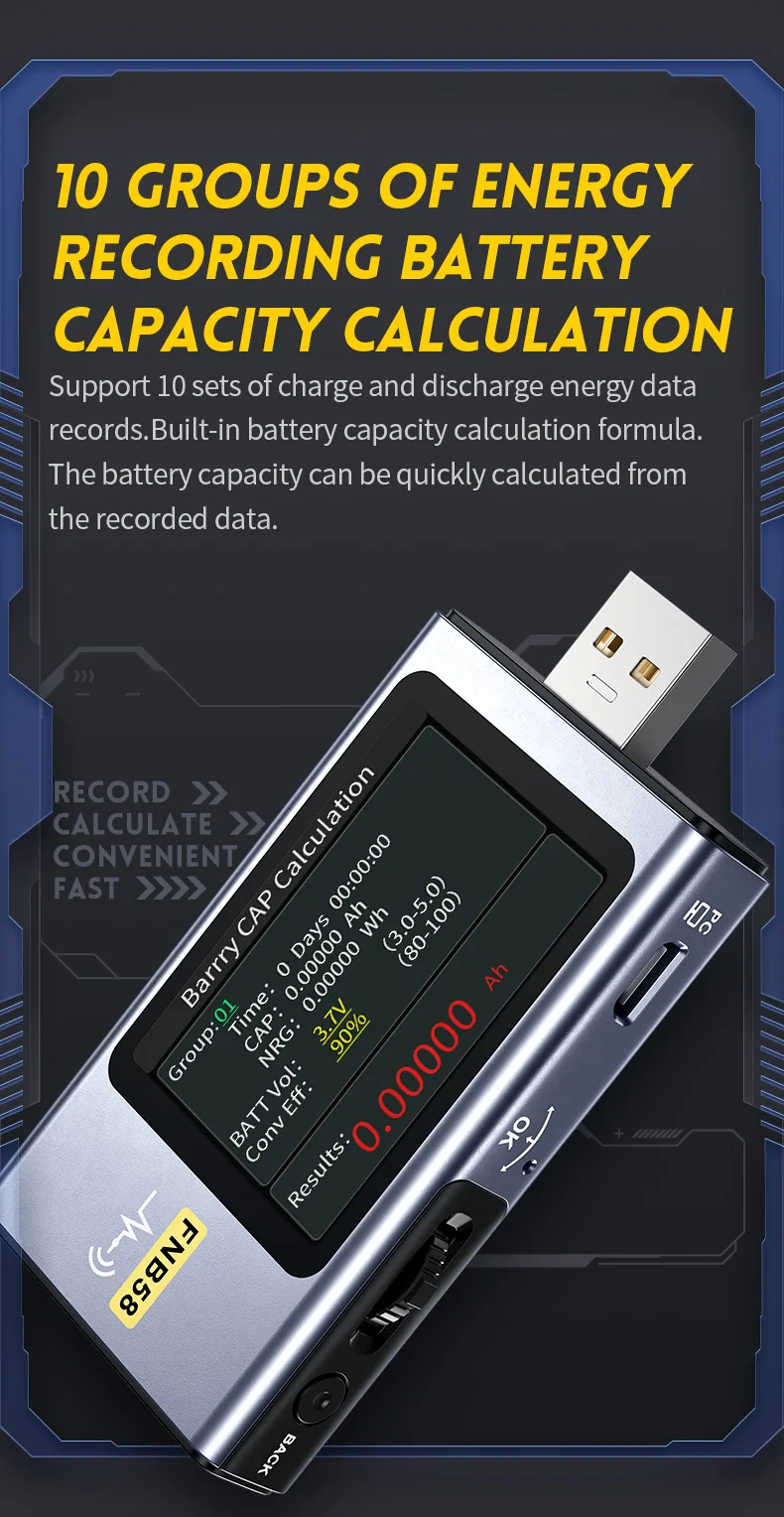 FNB58 USB Tester Voltmeter Ammeter TYPE-C Fast Charge Detection Trigger Capacity