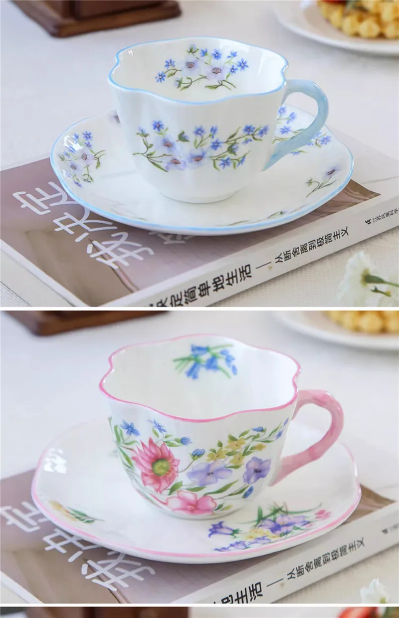 Description Picture 4 of itemCeramic Coffee Cup & Saucer Bone China Porcelain Tea Milk Mugs Kitchenware Flower Finished Birthday Presents Wedding Gifts New