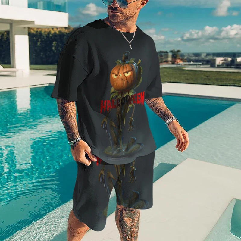 

Summer Men Tracksuit Short Sleeve T-shirt Sets Male Jogging Sport Streetwear Fashion 3D Print Oversize Outfit 2-piece Clothes