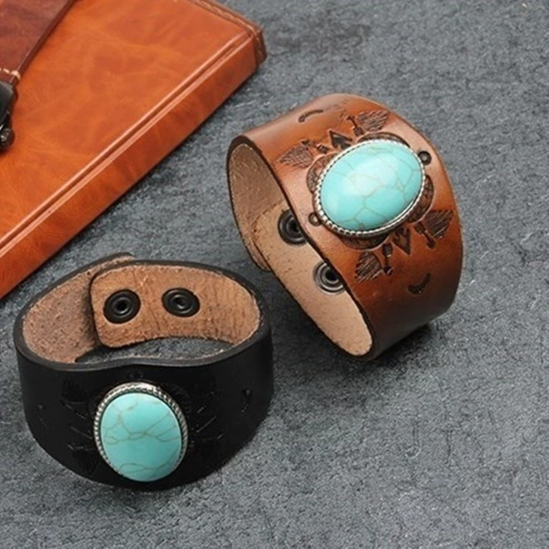 Medieval Wrist Guard Turquoise Embossing Wristband Men Retro Leather Wide Bracer Arm Armor Cuff Gauntlet Leather Wrist Protector
