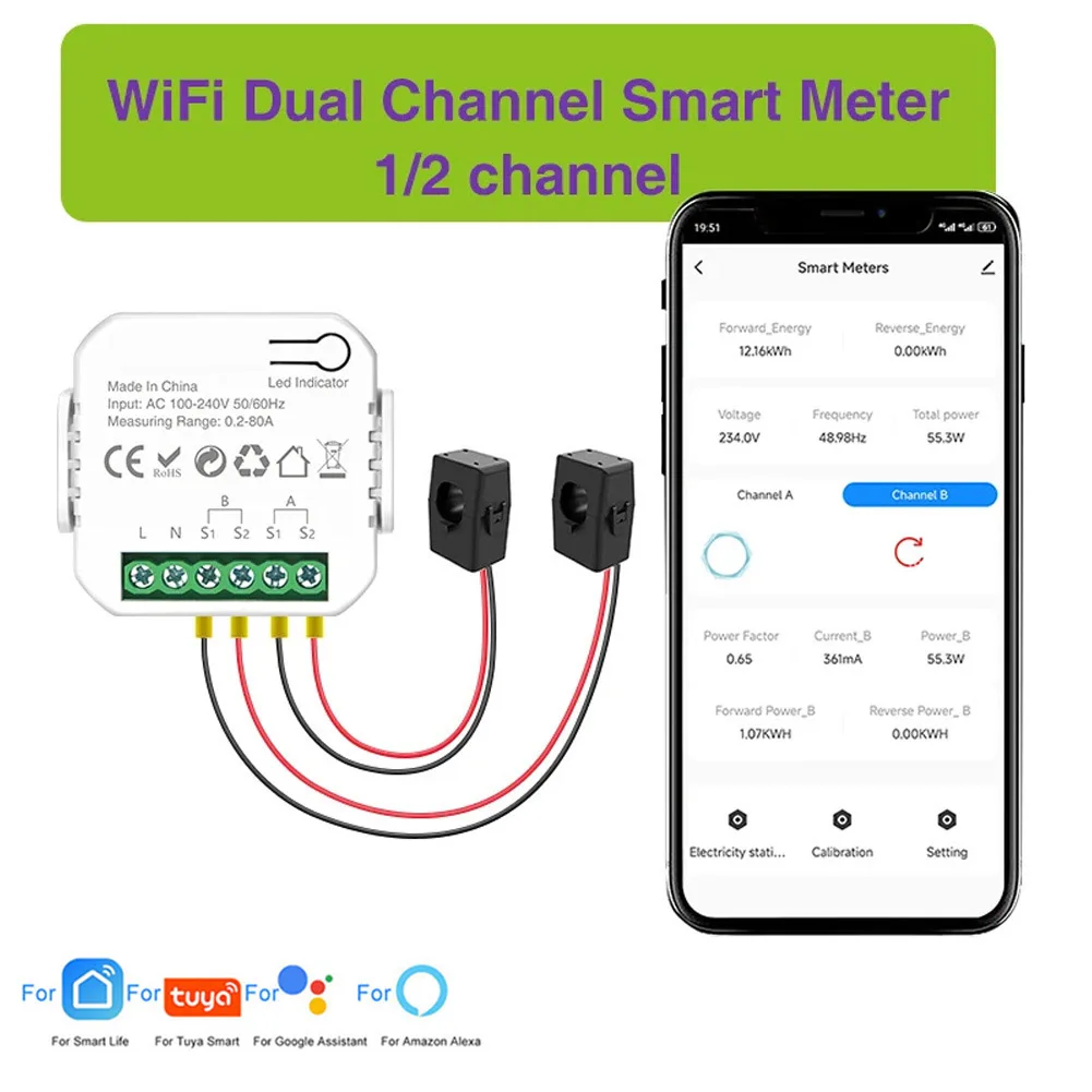 Description Picture 5 of itemFor -Tuya Wifi Intelligent Energy Meter Solar PV System Power Production Consumption Bidirectional Monitoring Meter APP Control