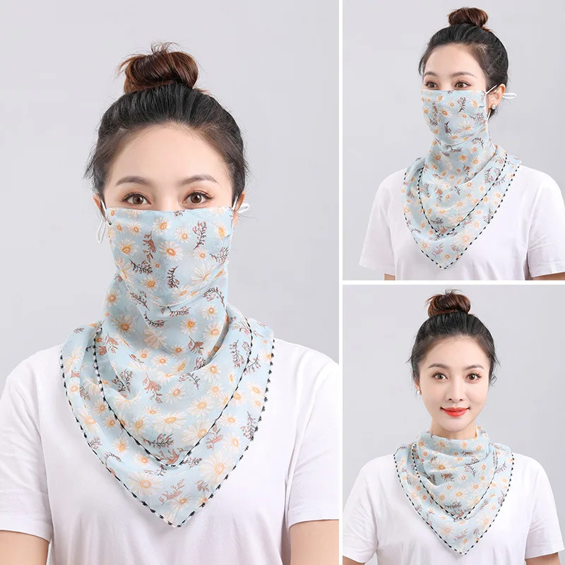 UPF 50+ Sun Protection Face Veil Scarf-Breathable Silk Chiffon Neck Mask for Outdoor Travel Cycling UV Filter Lightweight Cover