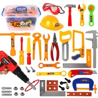 37Pcs/set children simulation repair tools toolbox electric drill helmet set Boy Pretend Play mechanic maintenance tool box toy 1
