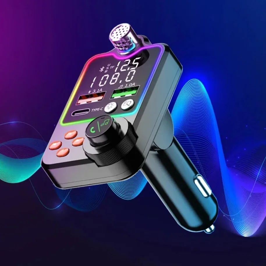 VIKEFON Bluetooth Quick Charger Car Cigarette Lighter Call Hands-free EQ Atmosphere Light MP3 Player FM Transmitter Charger