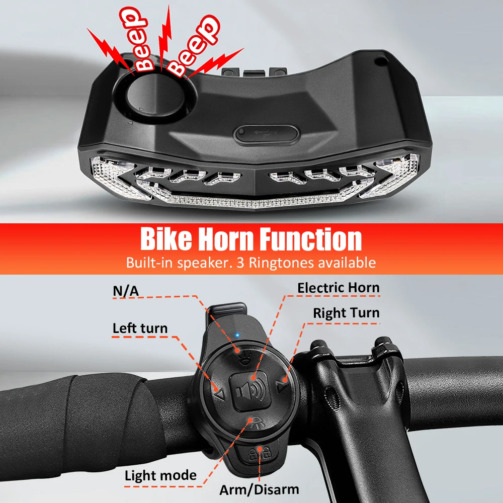 Bicycle Alarm Awapow Bicycle Alarm Anti Theft Bike Taillight Alarm LED Waterproof Tail Light With Mounting Bracket 5In1 Intelligent Bike Lamp