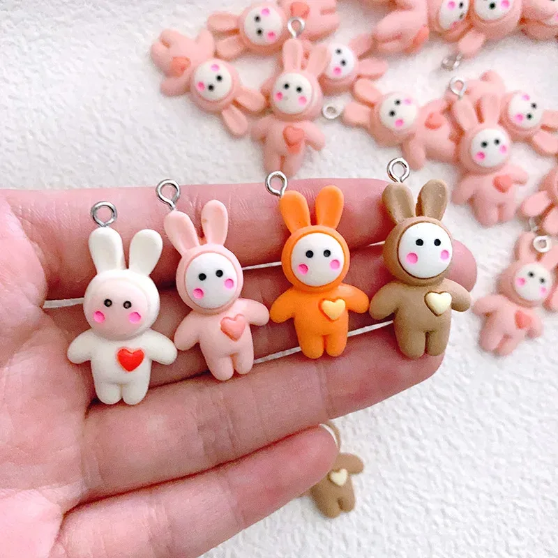

10Pcs Cute Sweet Love Rabbit Charms Cartoon Animal Resin Pendant Earring Keychain Accessories for DIY Crafts Jewelry Make