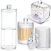 Round Acrylic Makeup Storage Box Two-In-One Transparent Cotton Swab Container with Lids Space-Saving Dispenser for Bathroom 1