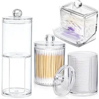 Round Acrylic Makeup Storage Box Two-In-One Transparent Cotton Swab Container with Lids Space-Saving Dispenser for Bathroom 1