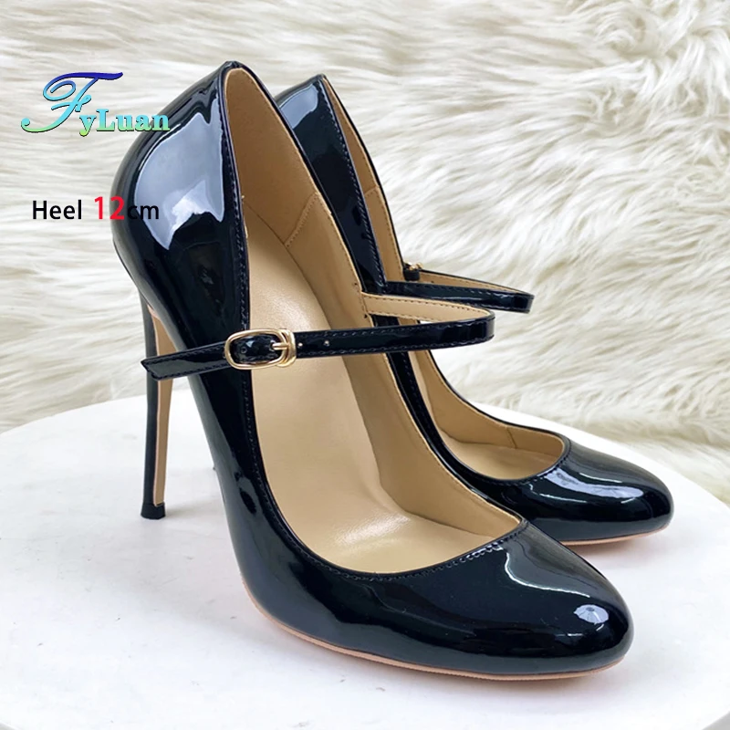 10CM 12CM Super High Heel Black Mary Jane Shoes Women Round Toe
