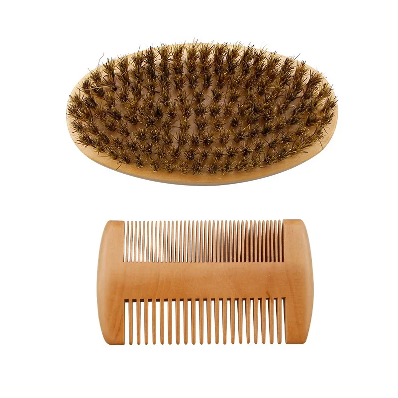 2pcs/set Boar Bristle Men's Shaving Brush Portable Barber Natural Beard Brush For Facial Cleaning Tools Styling Tool 6