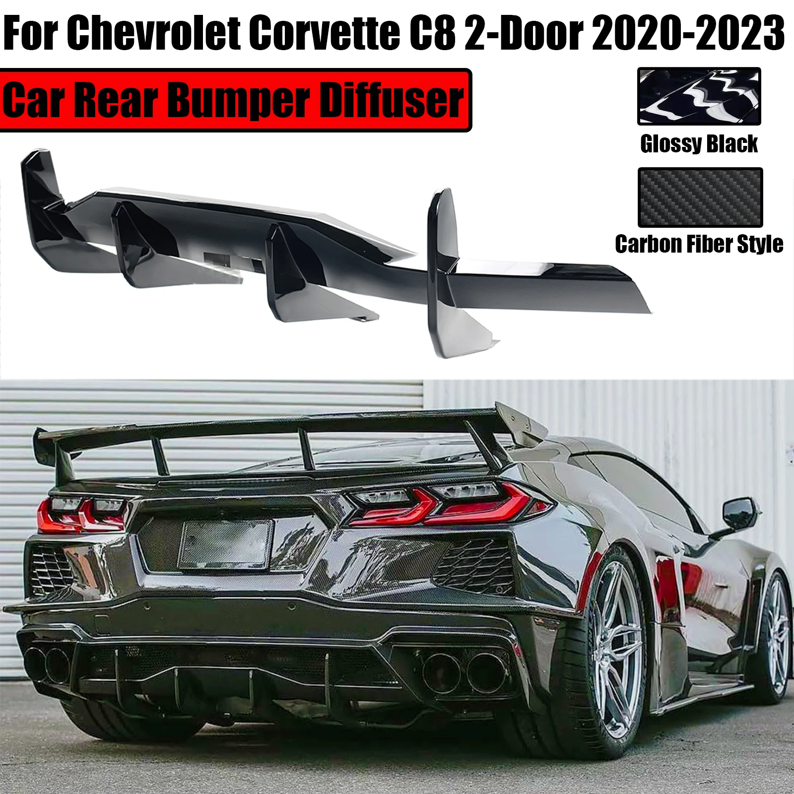 

Диффузор для заднего бампера автомобиля, акулий плавник для Chevrolet Corvette C8, 2 двери 2020-2023 Z51 Stingray, стильный комплект для тела из углеродного волокна, спойлер