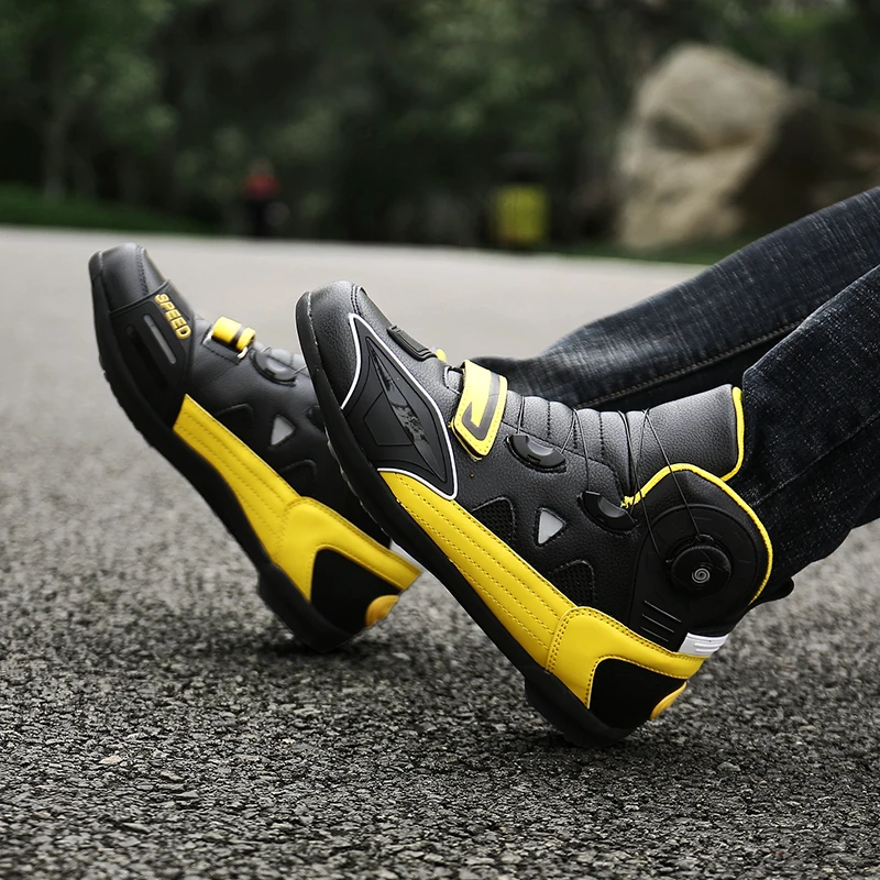 Motorcycle Ankle Boots Motocross Racing Shoes Leather Motorcyclist Boots Breathable Mesh Biker Anti-slip Shoes Men's Women