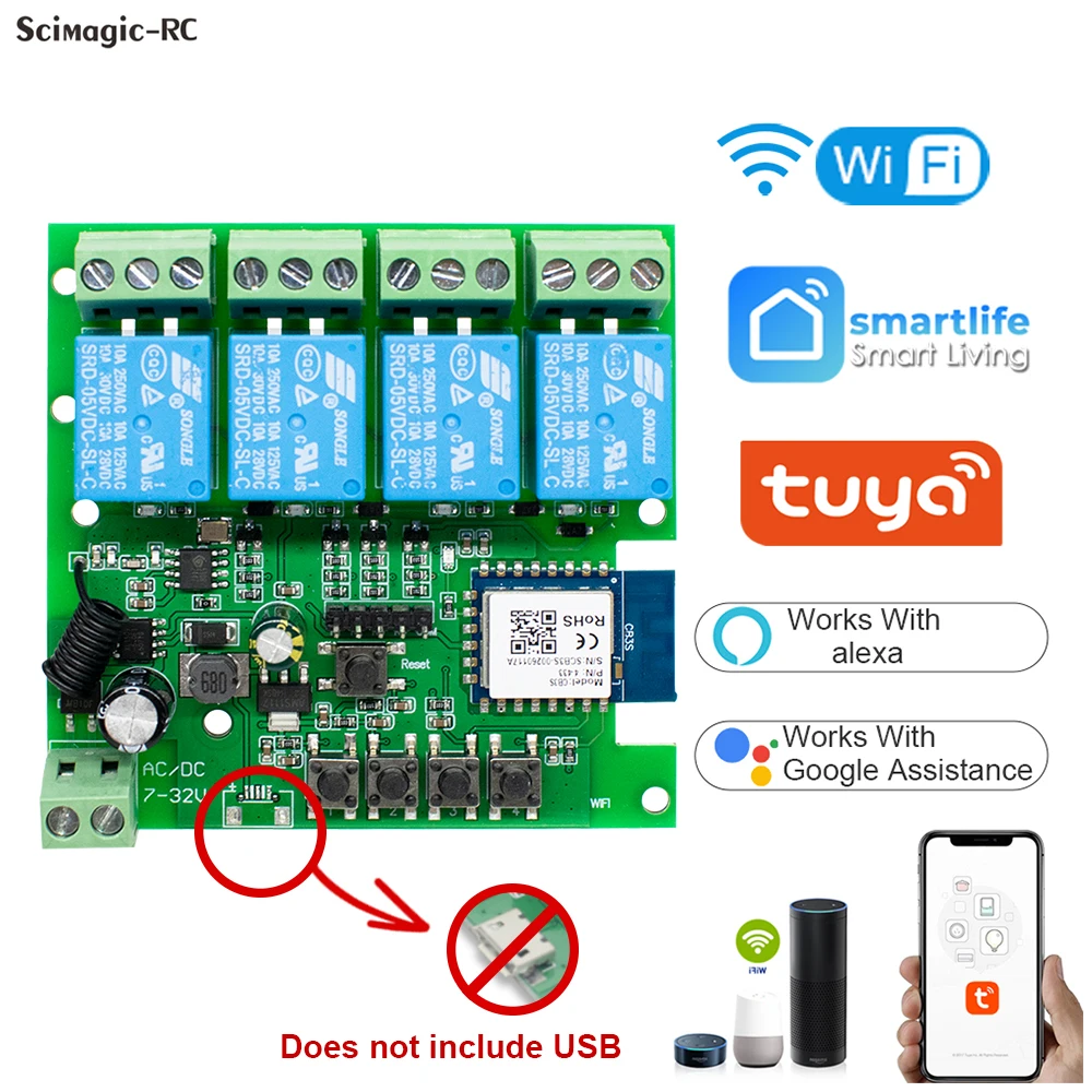 Smart WiFi Garage Door Access Switch with RF Remote and Pulse Relay Module