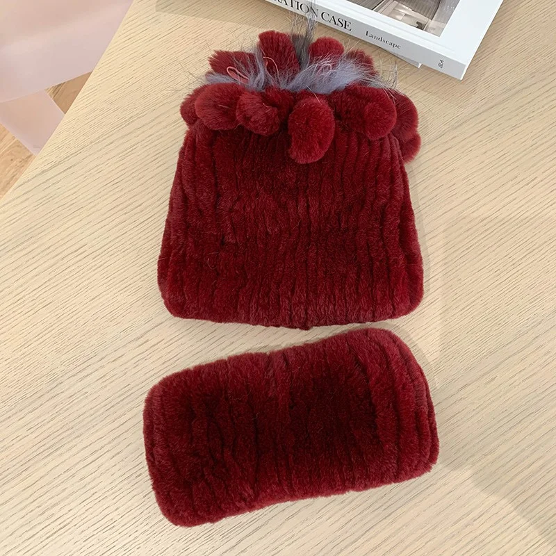 Echarpe-en-fourrure-de-lapin-rex-pour-femme-chapeau-coupe-vent-tisse-chaud-exterieur-hiver-2-pieces