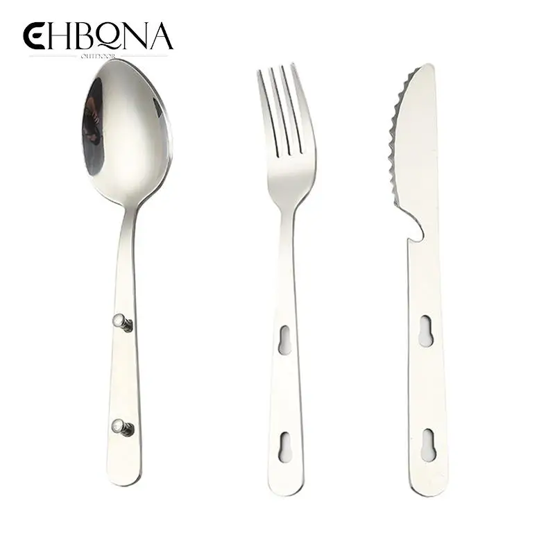 3pcs/set Outdoor Portable Stainless Steel Tableware Knife Spoon Fork Set Dinnerware Camping Cooking Flatware camping cutlery portable tableware camping cookware portable cutlery titanium tableware