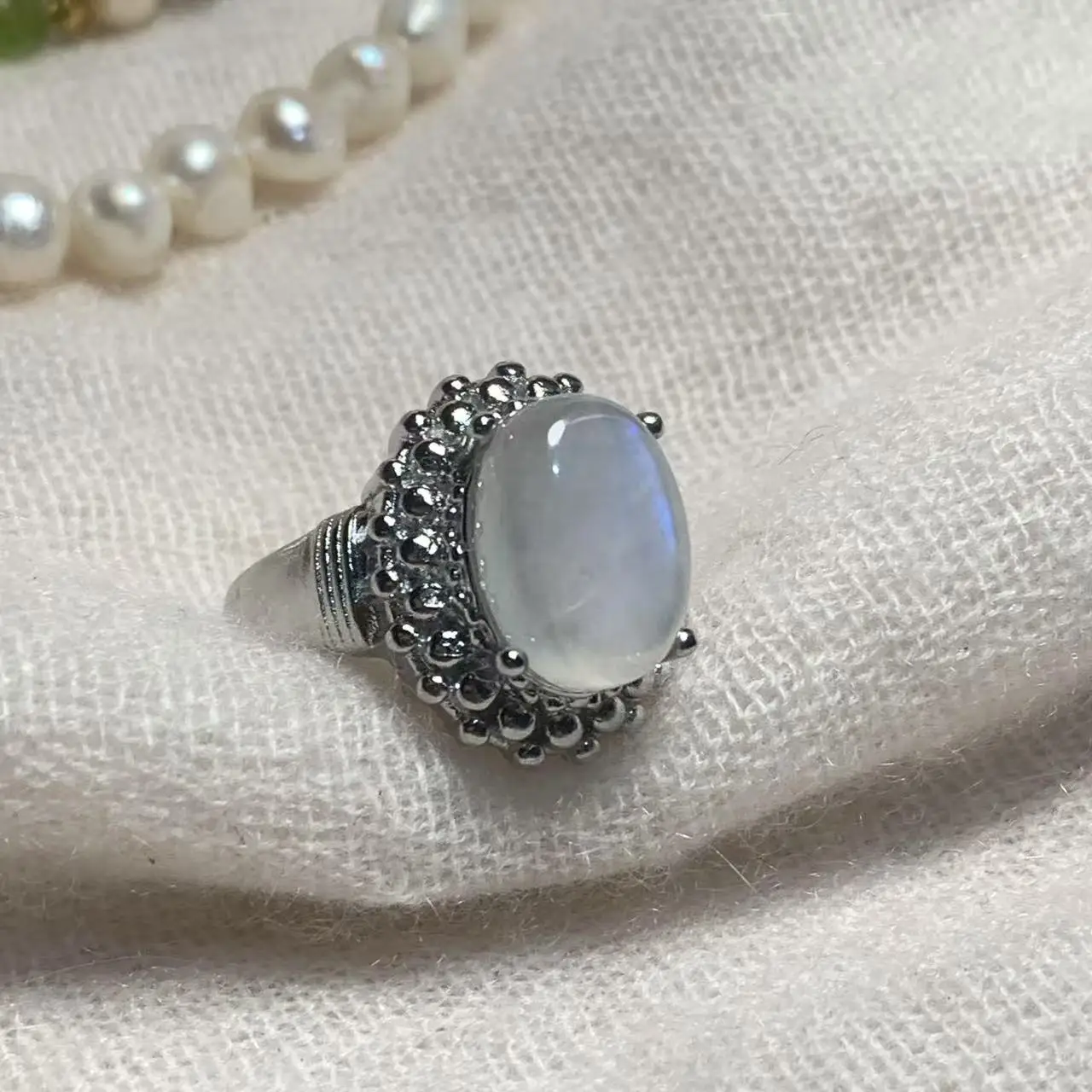 14*10MM Natural BLUE Moonstone Ring Adjustable Female  Ring Jewelry for Women Gift Wholesale High Quality Vintage Fine