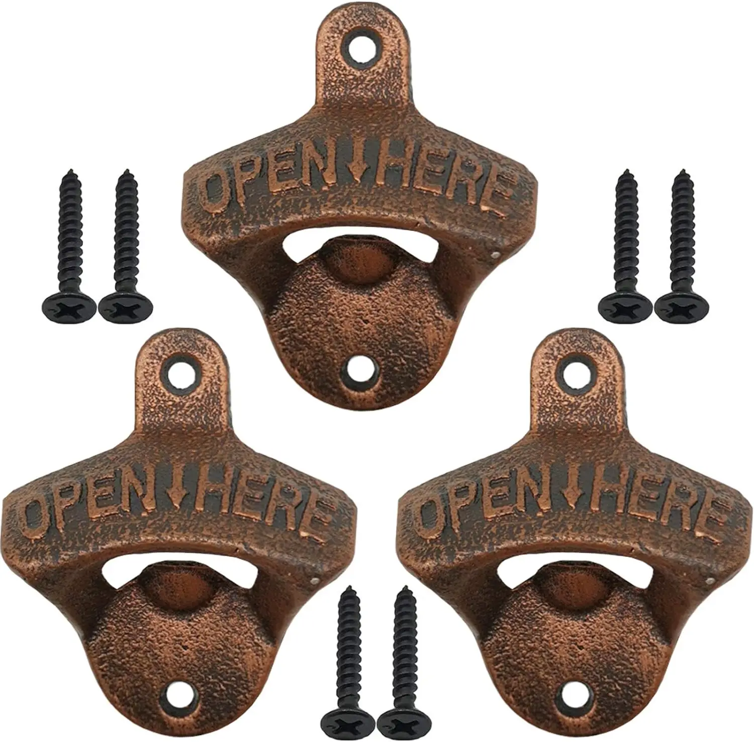 

3PCS Cast Iron Wall Mounted Bottle Opener Vintage Beer Bottle Opener Suitable for Bars KTV Hotels Homes (Red Bronze)