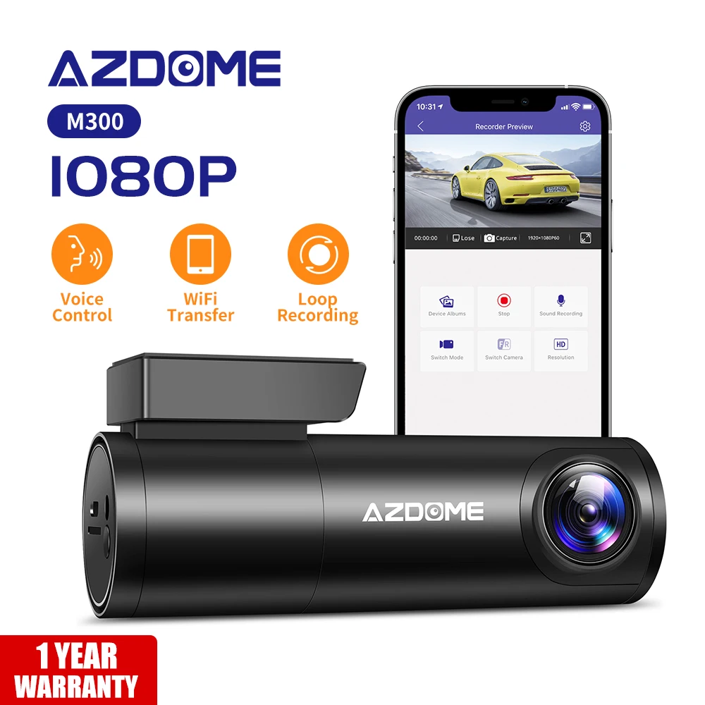 AZDOME M300 Dashcam Full HD 1080P Car Video Recorder Voice Control APP