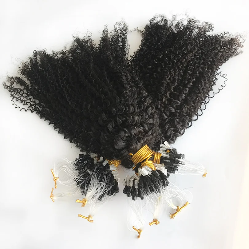 Micro Loops Hair Extensions Malaysian Kinky Curly Micro links Human Hair Extensions Rings 100 Strands 1g/s