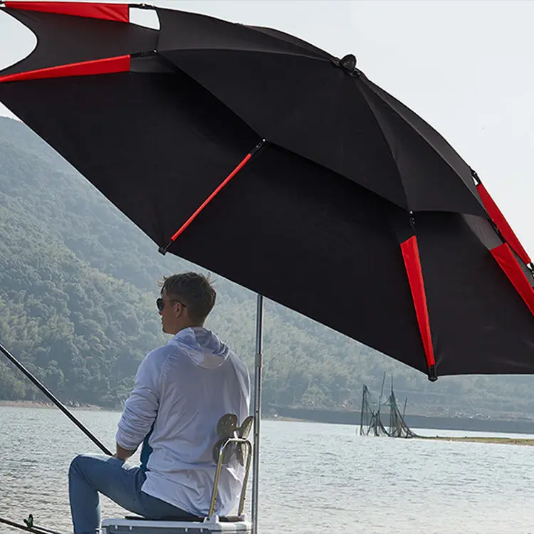 Adjustable Rotating Fishing Umbrella, Big UV Protection, Double Layer, Outdoor Windproof,